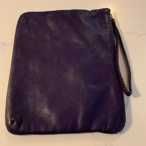ROBERT LES HEROS Leather Deep Purple Large Zippered Lined Wristlet Bag Like New